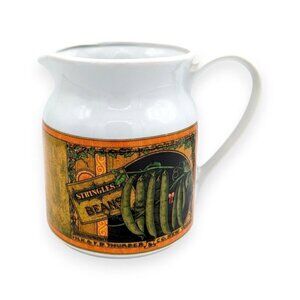 Vintage 1981 MANN Canada Stringless Beans Canning Art 6" Porcelain Pitcher Farm